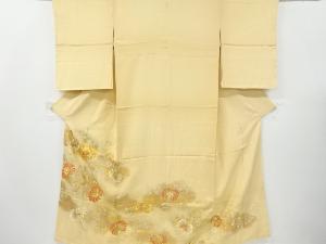 リサイクル　唐花模様刺繍五つ紋色留袖(比翼付き)